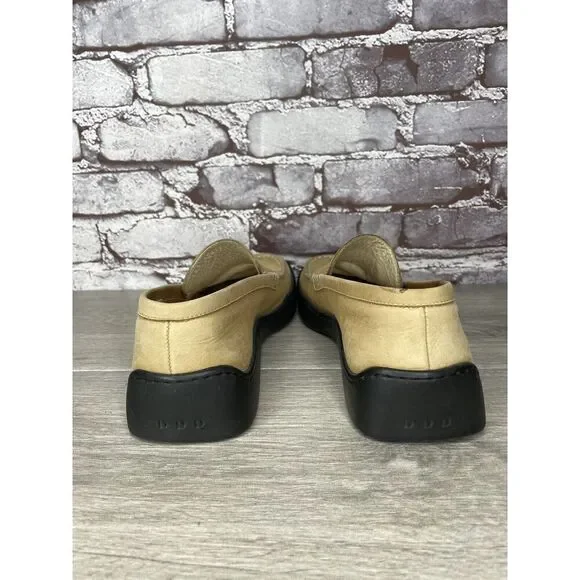 Duccio Del Duca Tan Leather Square Toe Wedge Designer Loafers Women 8.5M US/39EU